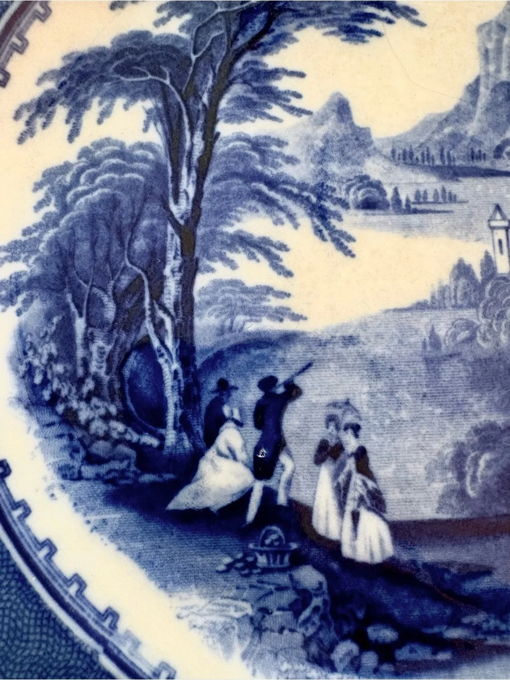 Vintage Staffordshire Flow Blue ironstone charger plate Jenny Lind pattern